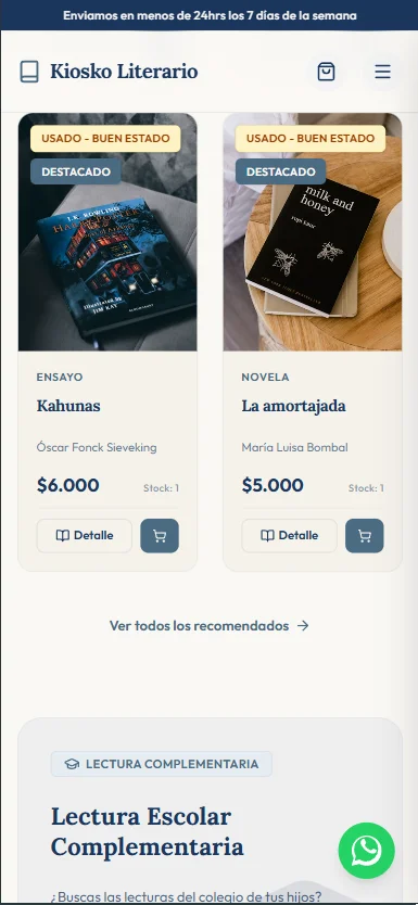 Pantalla de Celular de Kiosko Literario