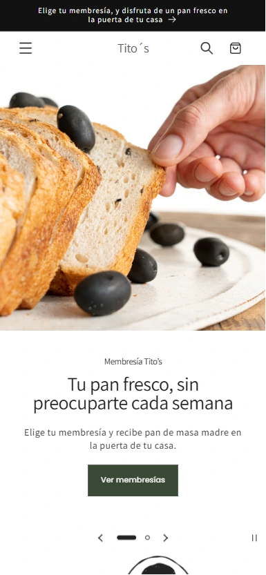 Pantalla de Celular de Panadería Titos