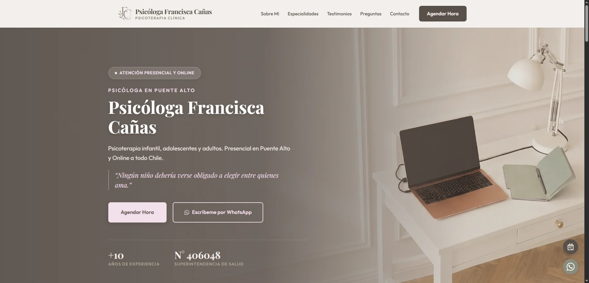 Pantalla de Escritorio de Psicóloga Francisca Cañas