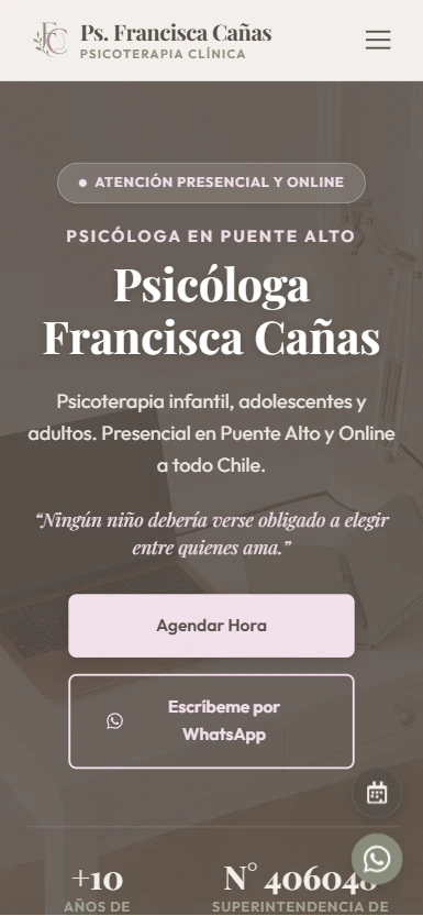 Pantalla de Celular de Psicóloga Francisca Cañas